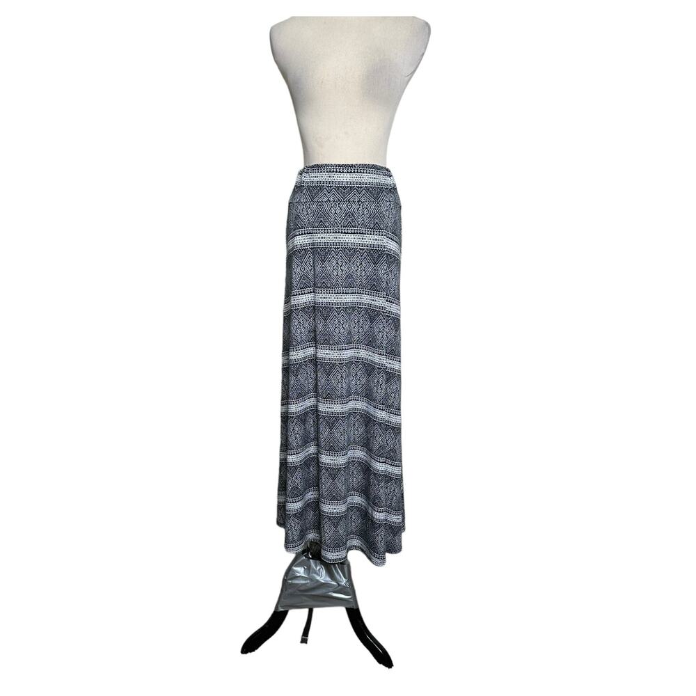 Donna Moore black white tribal print boho pull on maxi skirt size Medium